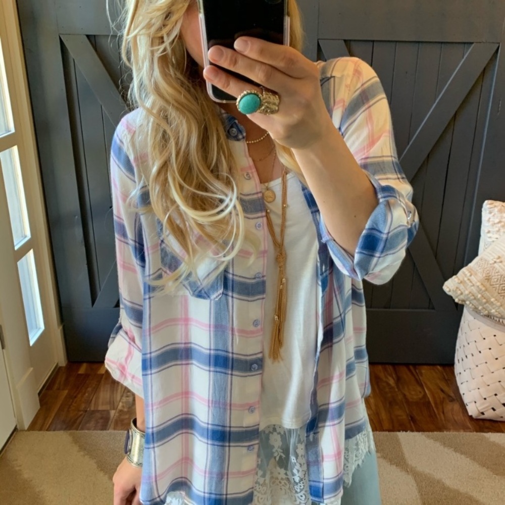 Plaid button-down blouse